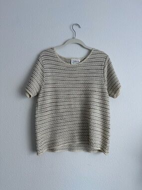 Crochet Knit Short Sleeve Top in Cream